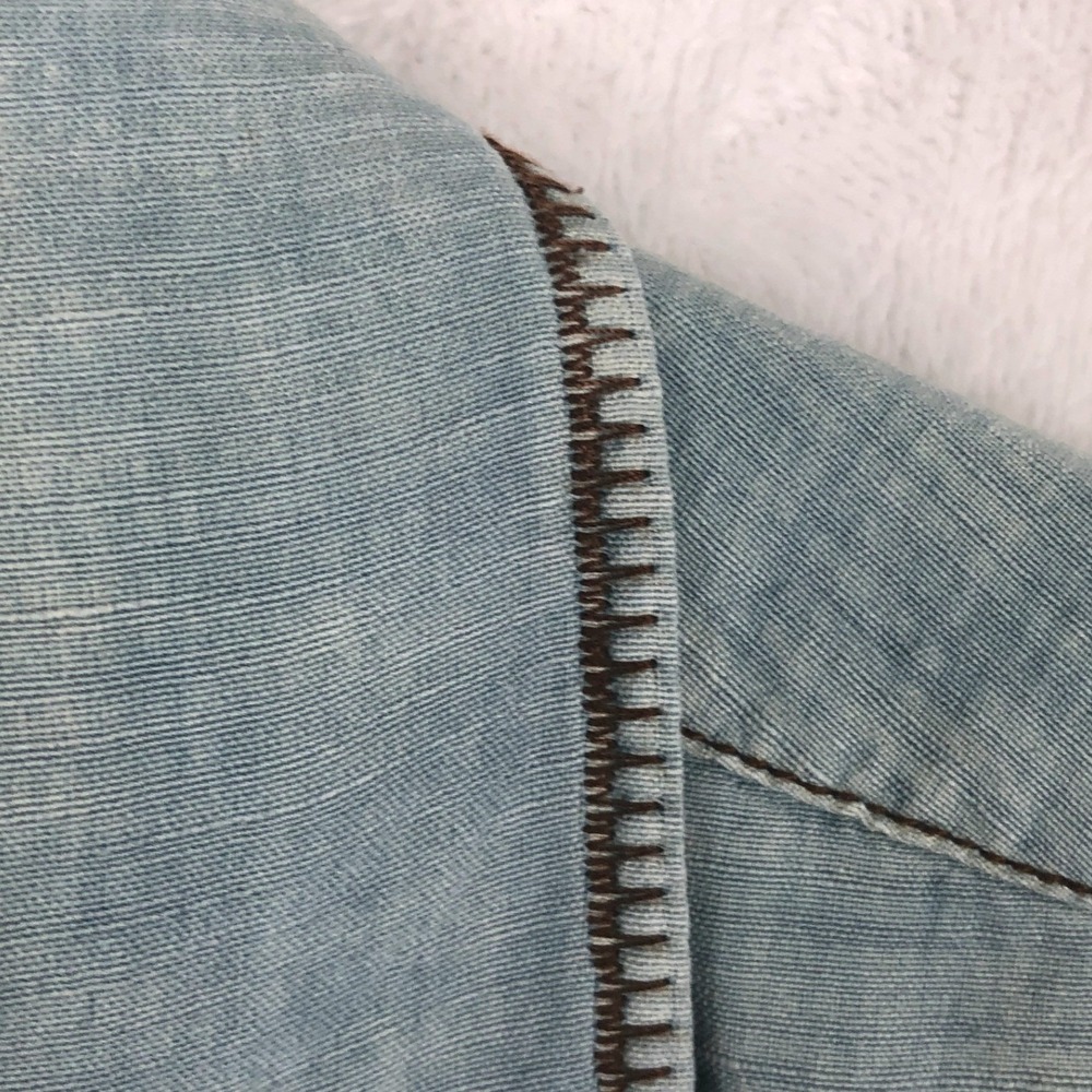 RYAN MICHAEL Silk Linen Western Snap Shirt Men's L Morning Sky Blue S/S - Picture 10 of 14